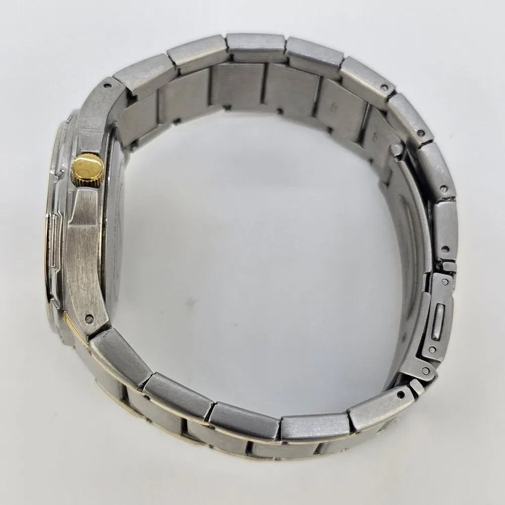 VTG Armitron Men's Watch 37MM Silver Dial Day/Date Two Tone Band 6